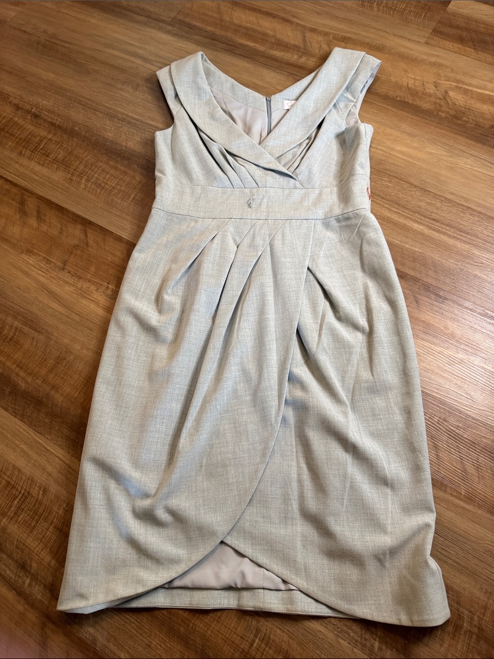 Sleeveless Light Gray Sheath Dress with Draped V-Neck